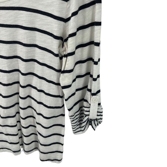 American Rag Women's Stripes Button Tab Sleeve Blouse Top White Black Size Large - Picture 8 of 10
